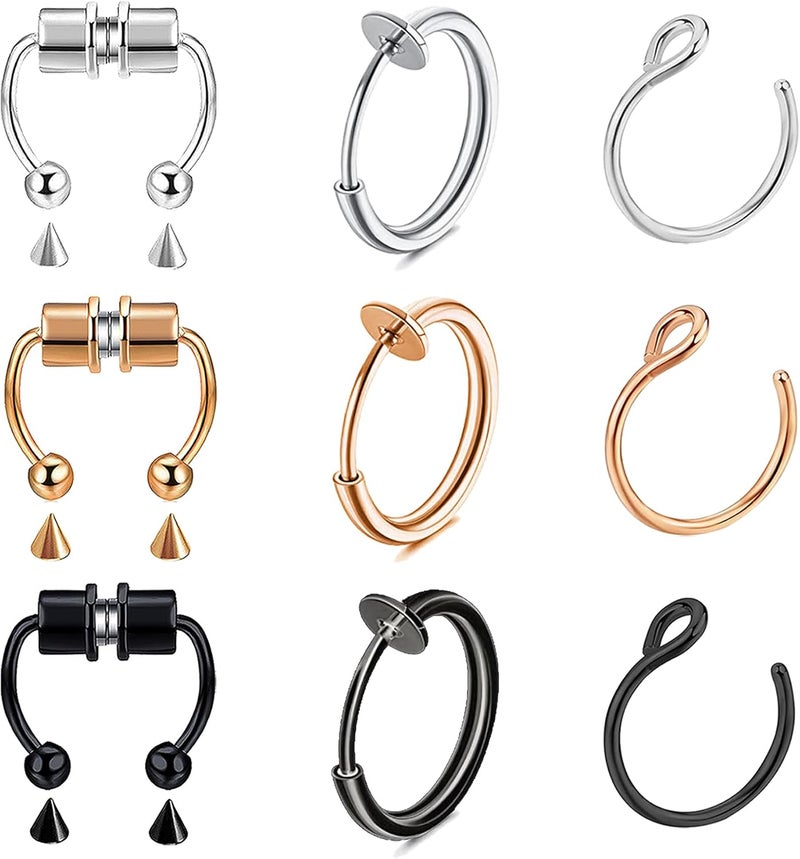 VitaCool Store Fake Nose Ring Hoop Fake Nose Stud Magnetic Septum Nose Ring Stud Stainless Steel CZ Fake Nose Piercing Stud Faux Nose Ear Lip Cuffs Non Pierced Jewelry for Women Men - Image 1